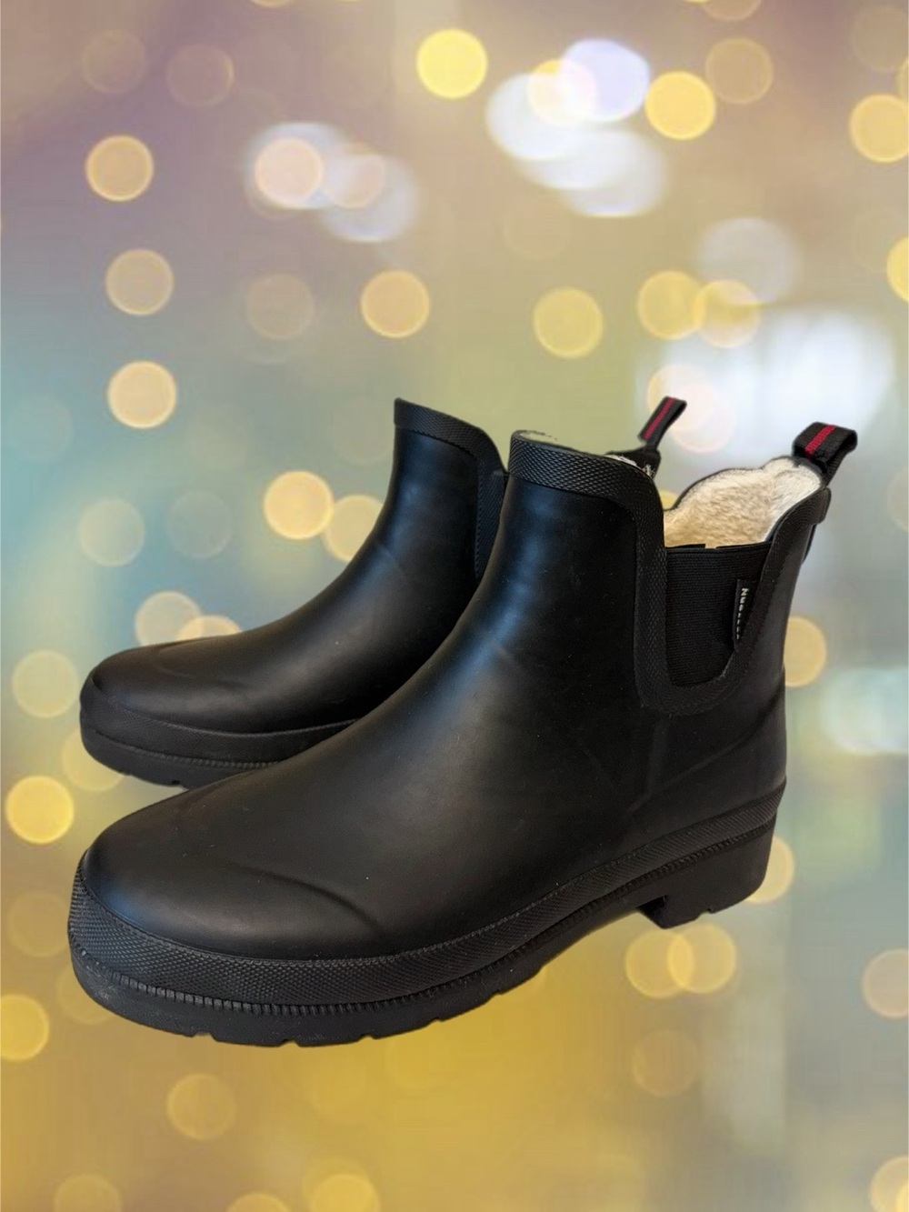 Tretorn Black Chelsea-Style Waterproof Winter Boots with faux faux fur Lining 9M